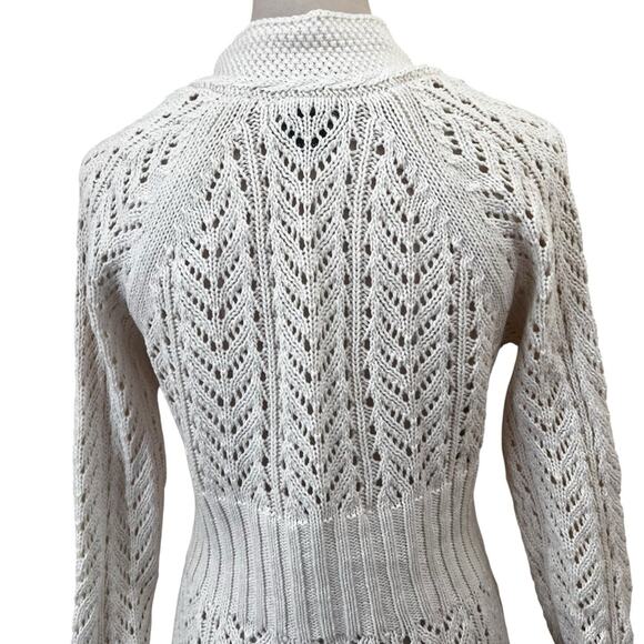Women’s M Linen/Cotton White Lace Knit Cardigan Cottagecore Crochet Eddie Bauer - Picture 6 of 9